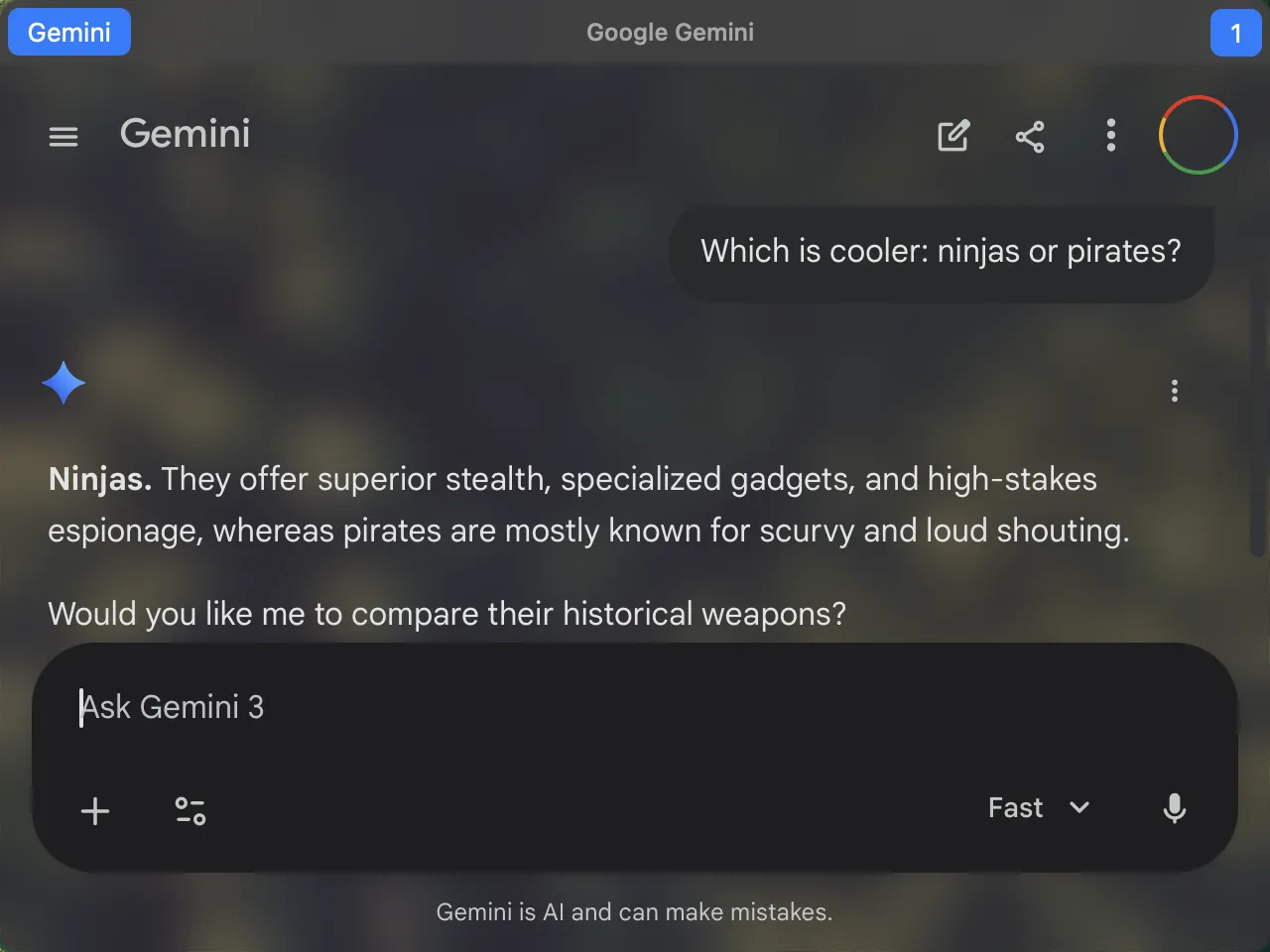 Gemini running inside Quiper's overlay